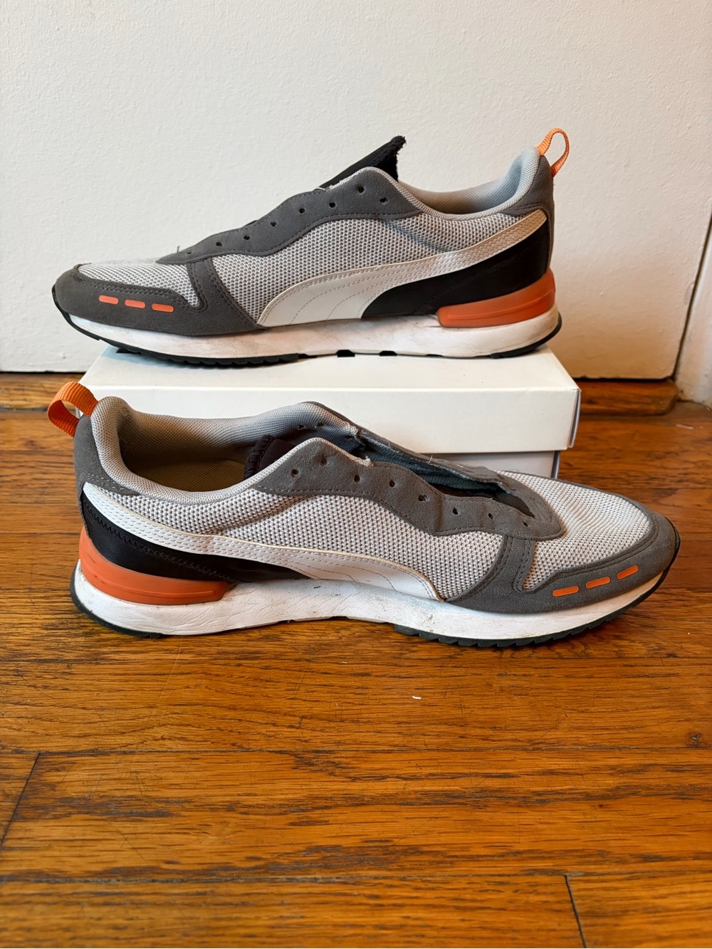Puma Gray and Orange Low-Top Mesh Sneakers